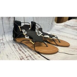 Soda Black Gladiator Sandals Lace Up Gold Accent Women Size 8
